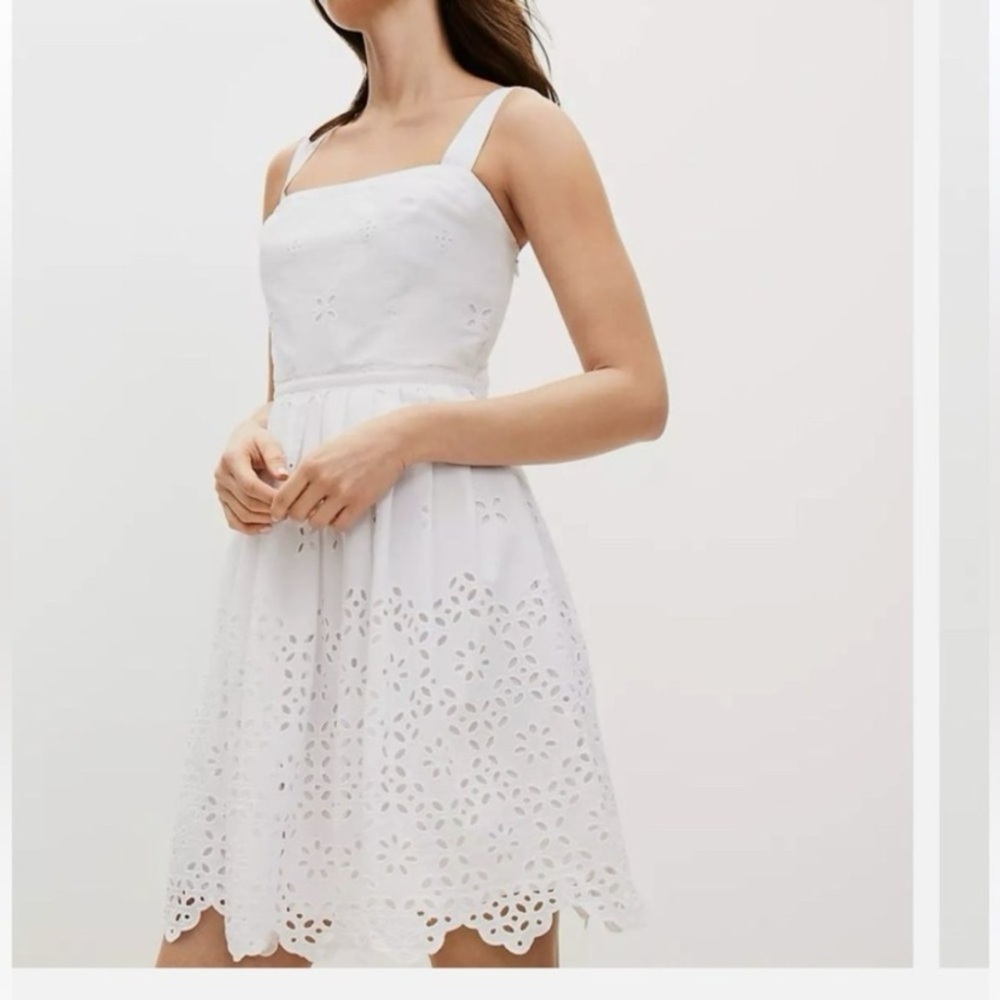 LOFT White Eyelet corset Mini Dress Sz 16 New - Picture 1 of 9